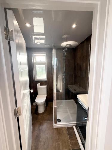 a small bathroom with a toilet and a sink at Luxury, comfort and Elegant Home in Hillingdon