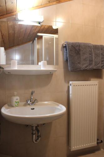 a bathroom with a sink and a mirror at Gasthaus Oberkirn in Schenna