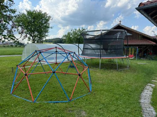 a play structure and a trampoline in the grass at Haus Anna in Zandt
