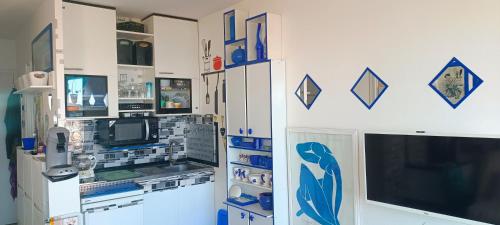 Cette chambre dispose d'un réfrigérateur et d'une télévision. dans l'établissement Studio Standing Port Tamaris, à La Seyne-sur-Mer