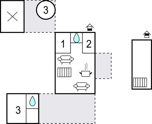 a block diagram of a bathroom with four toilets at Hobbit Huset in Ringkøbing