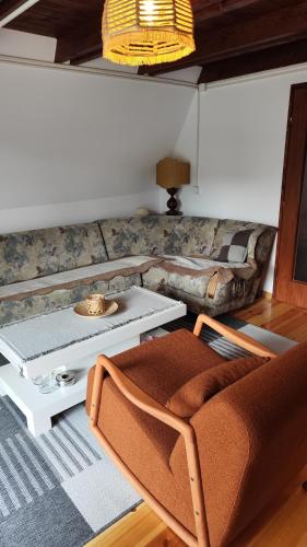 a living room with a couch and a coffee table at Hilltop cabin in Podgorica