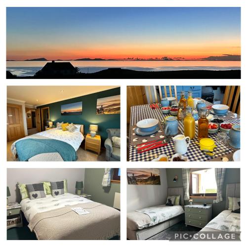 a collage of pictures of a bedroom with a bed and a table at Trumpan Cottage Bed & Breakfast in Trumpan