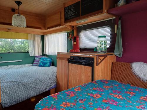 Η κουζίνα ή μικρή κουζίνα στο Retro caravan het Uiltje nabij het Sneekermeer