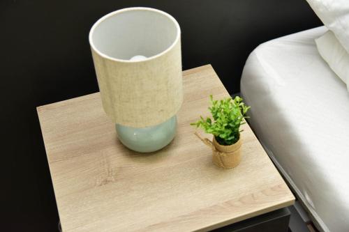a table with a vase and a plant on it at Silver Dream 1 in Veliko Gradište