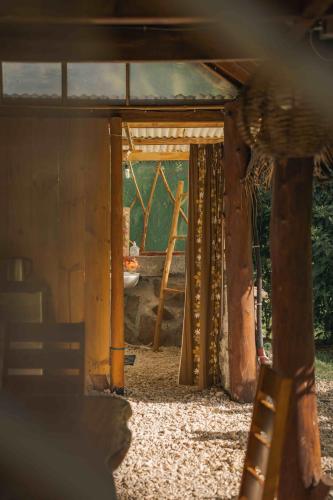 an open door of a house with a cat in the doorway at Fare Tearenui - Tu'i'anina Village Huahine in HUH