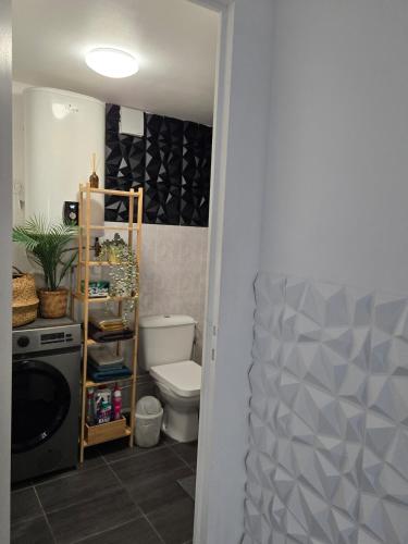 a bathroom with a toilet and a washing machine at Grand studio cosy proche Paris in Épinay-sur-Seine