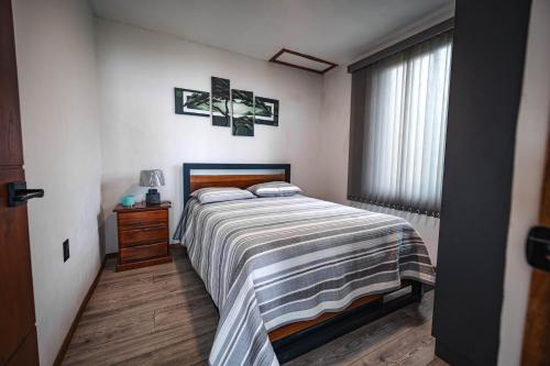 a bedroom with a large bed and a window at Loft con hermosas vistas y Volcán Turrialba in Turrialba