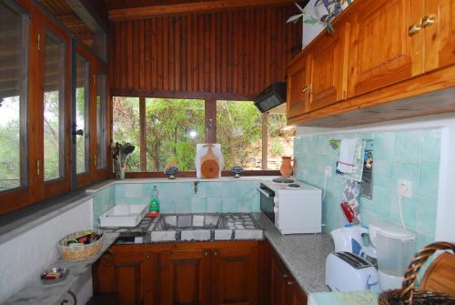 a small kitchen with a sink and a stove at Dimitra Apartments in Milína