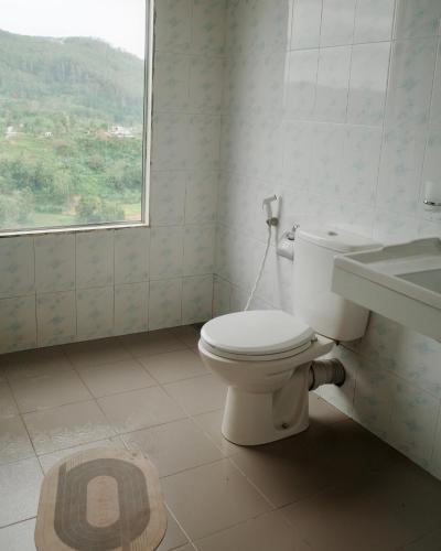 a bathroom with a toilet and a sink and a window at Will Guest Homestay in Ella