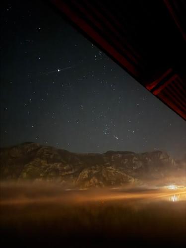a starry night seen from an airplane window at Marius in Kotor