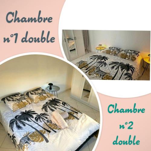 - deux photos d'une chambre avec un lit dans l'établissement Maison 45 min de la Tour Eiffel, à Saint-Denis