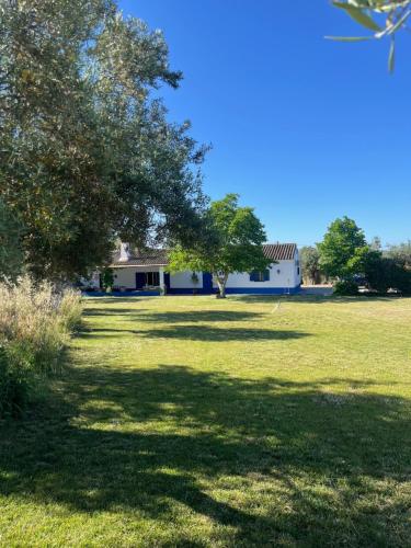 a large grass field with a house in the background at Monte de Santa Maria in Monsaraz