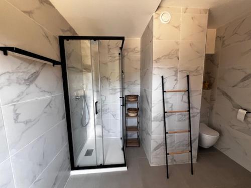 un baño con ducha y WC en Casa 115, en Pianottoli-Caldarello