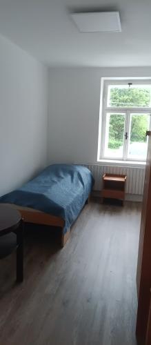 Postel nebo postele na pokoji v ubytování Chalupa pod hradem Talmberk