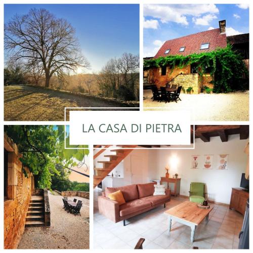 un collage d'images d'une maison avec un arbre dans l'établissement Les gîtes de la Toureille, à La Chapelle-Aubareil