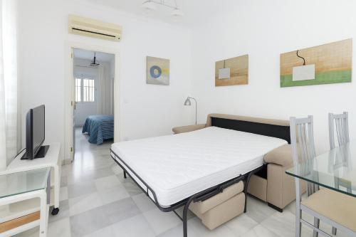 a hospital room with a bed and a tv at Ribera del río - Centro in El Puerto de Santa María