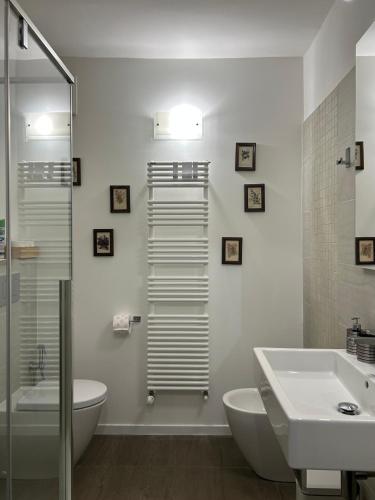 a bathroom with a sink and a toilet and a shower at B&B Antico Mulino in Camugnano