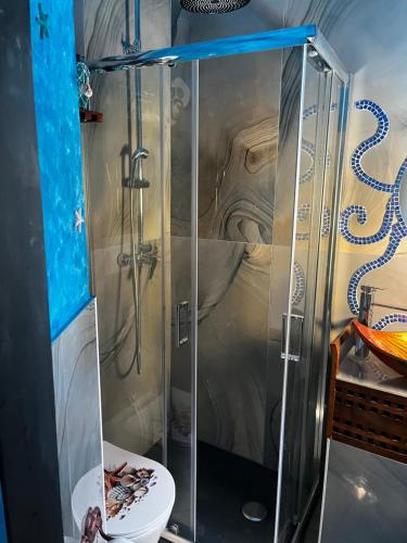 a bathroom with a shower with a toilet and a sink at I cavallucci marini in Lerici
