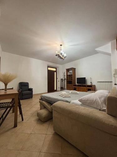 a large bedroom with a bed and a couch at Casa Al Vicolo in Seravezza