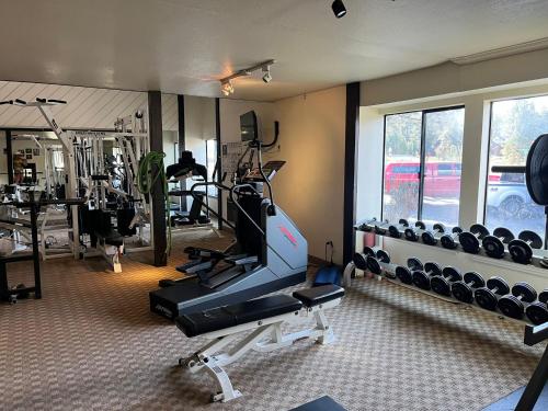 a fitness room with a gym with a treadmill at Eagle Summit Collection in Mammoth Lakes