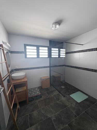 a bathroom with a sink and a toilet in a room at Ti case muguets in Saint-Paul