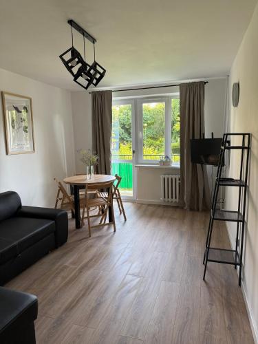 a living room with a couch and a table at Apartament Sanok in Sanok