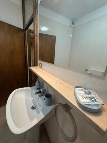 a bathroom with a sink and a mirror at La Piccola Noghera in Pieve di Cadore