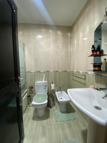 a bathroom with a toilet and a sink at luxury sea view apartment in Tangier