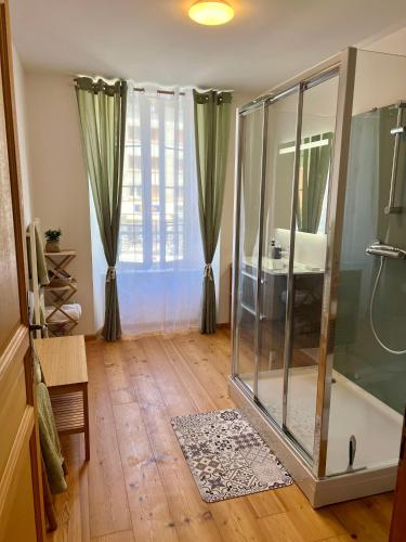 une salle de bain avec douche et lavabo dans l'établissement Villa Anita -centre ville -parking privé -wifi, à Barcelonnette