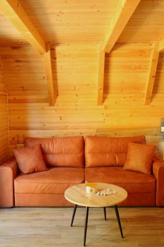 a brown couch in a room with a table at Trebižat Oasis in Čapljina