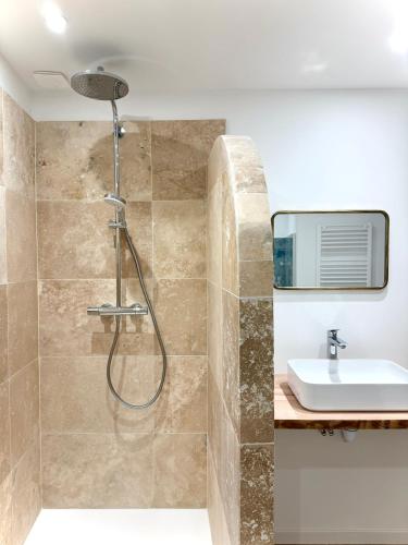 une salle de bain avec douche et lavabo dans l'établissement Les Voûtes de Blois, à Blois