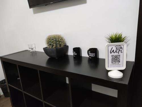 a black table with plants on top of it at Hab Moderna A 20 Minutos del Centro de Barcelona in Santa Coloma de Gramanet