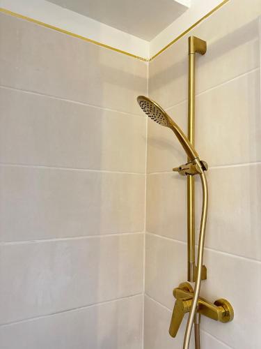 une douche avec pommeau de douche dans une salle de bain dans l'établissement Studette sur la Marina, plage à 5 minutes, à Sète
