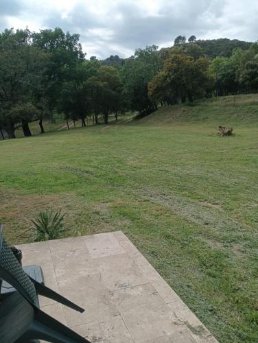 Vue d'un champ planté d'arbres en arrière-plan dans l'établissement Résidence Bastide Blanche, à La Celle-sous-Gouzon