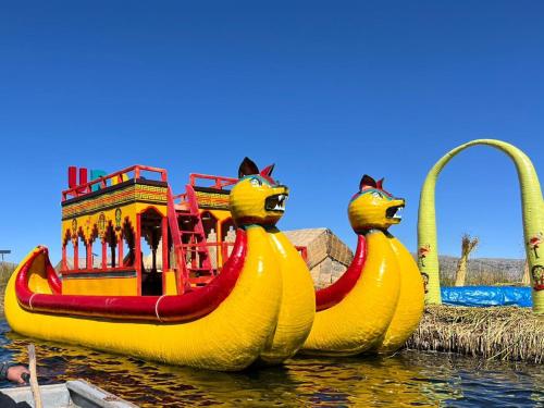 a boat ride in the water at a water park at Titicaca posada del sol lodge in Puno