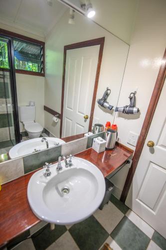 a bathroom with a sink and a toilet at Heritage Lodge - in the Daintree in Daintree