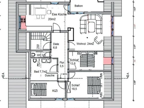 Pelan lantai bagi Holiday apartment in Altusried with sauna