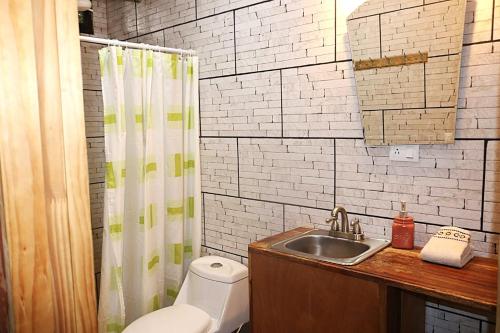 a bathroom with a toilet and a sink and a shower at Siary Aparment con vista 3 in Monteverde Costa Rica