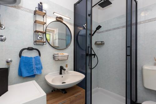 a bathroom with a shower and a sink at Haus Valerija in Labin