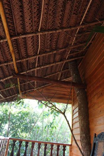 a porch of a wooden cabin with a tree at Tree House-Midigama in Weligama
