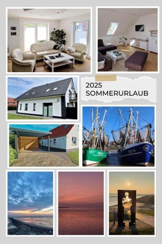 a collage of pictures of different houses and boats at Ferienhaus Strandallee 8 in Burhave
