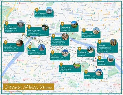une carte des parcs et complexes Epcot dans l'établissement Le Trocadero - 5 minutes à pied de la Tour Eiffel - Place Trocadero - 5 personnes - Cadre Exceptionnel - Entièrement Climatisé, à Paris