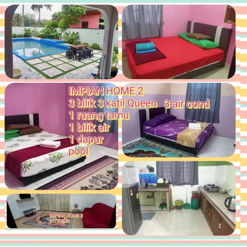 a collage of four pictures of a bedroom at HOMESTAY SEGAMAT - Impian Home 