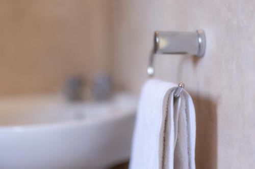 a towel hanging on a towel rack in a bathroom at Widdy's Beach Club in Widenham