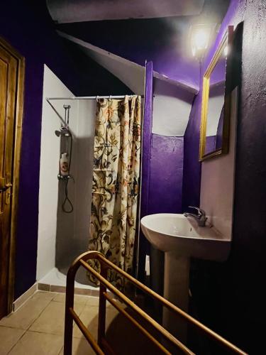 a bathroom with a sink and a shower at Capescrown lodge in Capestang