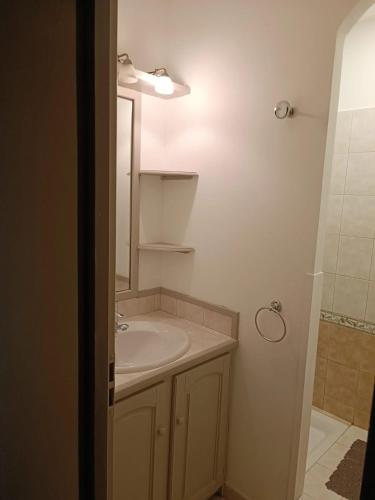 une salle de bain avec un lavabo et un miroir dans l'établissement Villa élégante à Callas avec piscine privée, à Callas