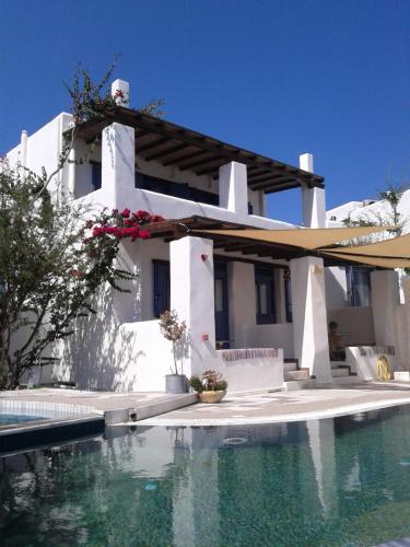 a house with a swimming pool in front of a house at Patriko in Skiros