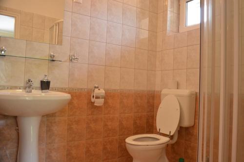 a bathroom with a toilet and a sink at Villa Ladver in Hévíz