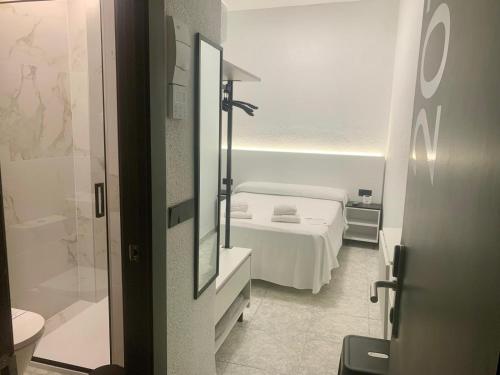 a bedroom with a bed and a bathroom with a shower at Hotel DL Urban in Castellón de la Plana